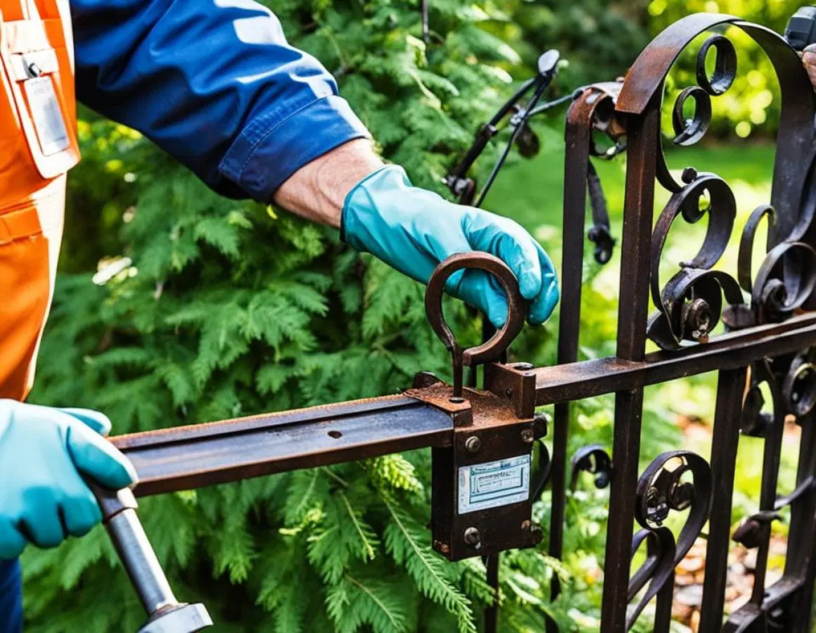 create an alt text tag for a image for gate repair for improving SEO of website Garage door repair sapphire shores